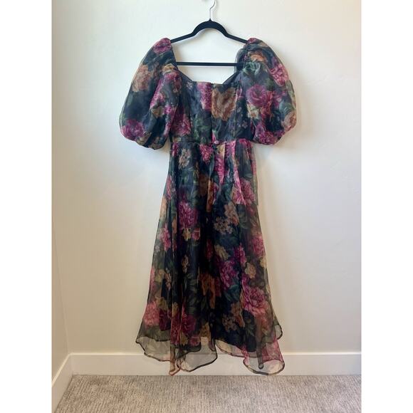 Flying Tomato Organza Melanie Dress Floral Midi Dress, Cottagecore Romantic Sz S - Picture 3 of 7